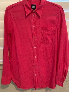 Gap Long Sleeve Linen Button-down Blouse XS Hot Pink